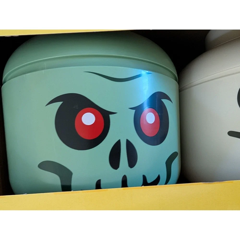 LEGO Halloween Small Storage Head Skeleton Zombie Stackable Organizer Bin 2 Pack